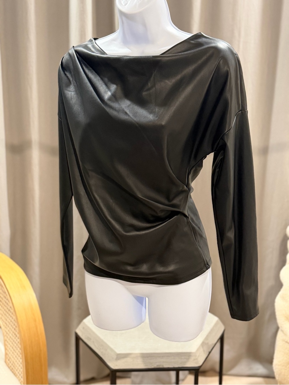 Express Black Faux Leather Boatneck Top
